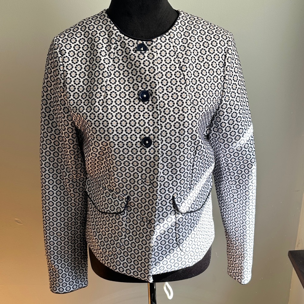 Brooks Brothers Women's Navy and White Patterned Blazer